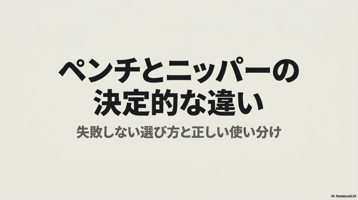 ペンチとニッパーの決定的な違いと、失敗しない選び方・正しい使い分けについてのタイトルスライド