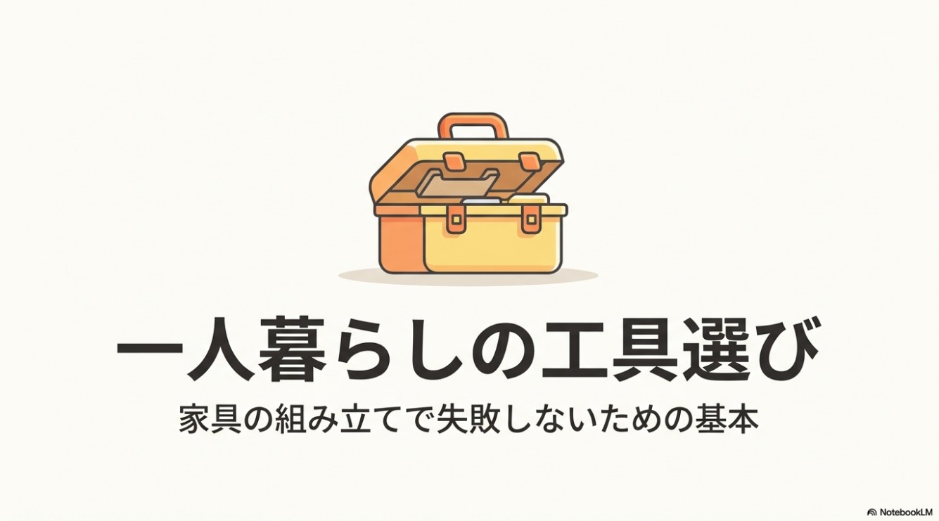 一人暮らしの家具の組み立てで失敗しないための基本について解説する工具箱のイラスト