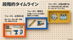 フェーズ1からフェーズ3まで徐々に道具を増やすロードマップ
