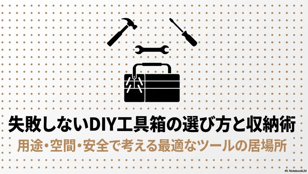 用途・空間・安全で考える最適なツールの居場所を解説したDIY工具箱の選び方タイトルスライド
