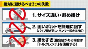 サイズ違い、固いボルトの無理回し、締めすぎを避ける注意点