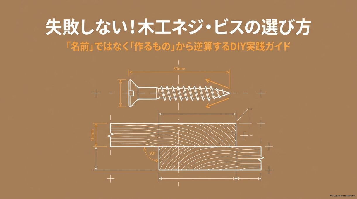 木工ネジとビスの選び方を図解したスライド