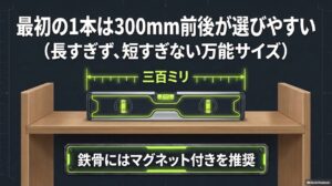 棚や家具のDIYで扱いやすい300mm前後の水平器とマグネット付きタイプの例